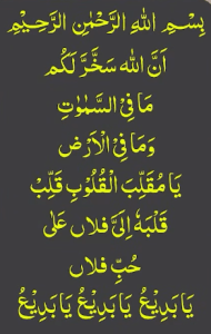 بسم اللہ الرحمٰن الرحیم ان اللہ سخرلکم مافی السموت وما فی الارض