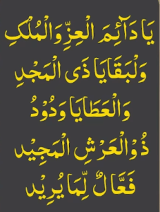 یادائمہ العز والملک ولبقایا ذی المجد والعطایا ودود ذو العرش المجید فعال لما یرید
